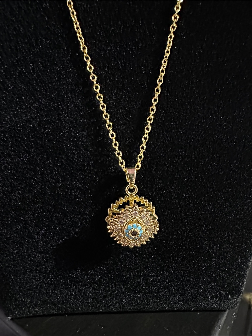 Evil Eye Gold -tone Pendant Necklace with Filigree Charm